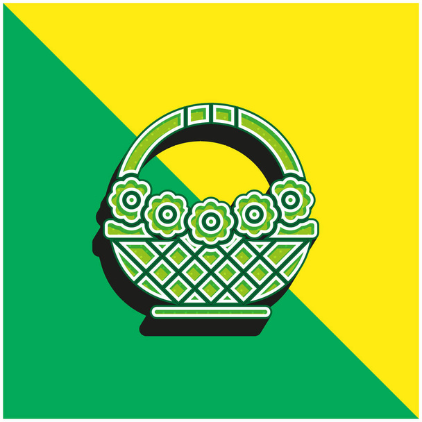 Корзина Зеленый и желтый современный 3D логотип векторной иконы - Вектор,изображение