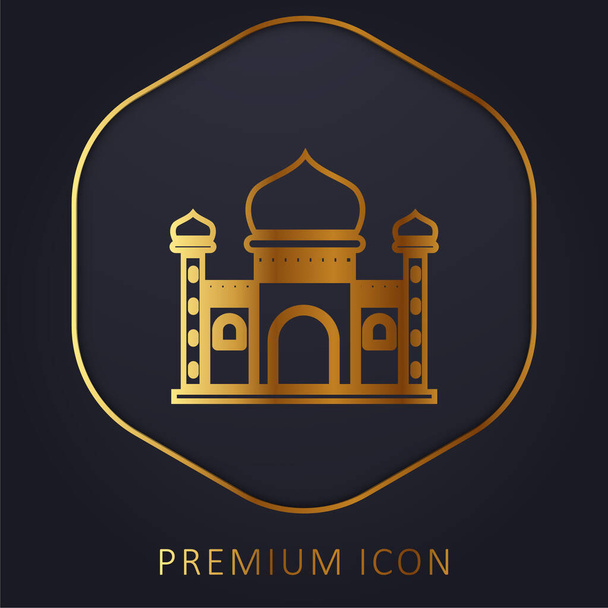 Mezquita azul línea dorada logotipo premium o icono - Vector, imagen