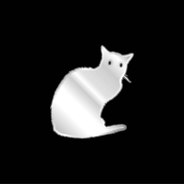 Černá kočka postříbřená kovová ikona - Vektor, obrázek