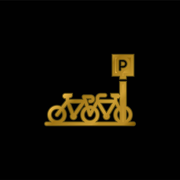 Bike Parking chapado en oro icono metálico o logo vector - Vector, Imagen