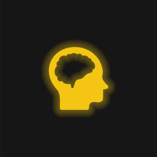 脳と頭の黄色の輝くネオンアイコン - ベクター画像