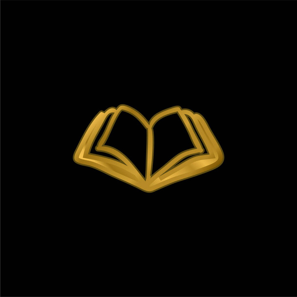 Libro dibujado a mano abierto herramienta chapado en oro icono metálico o vector de logotipo - Vector, Imagen