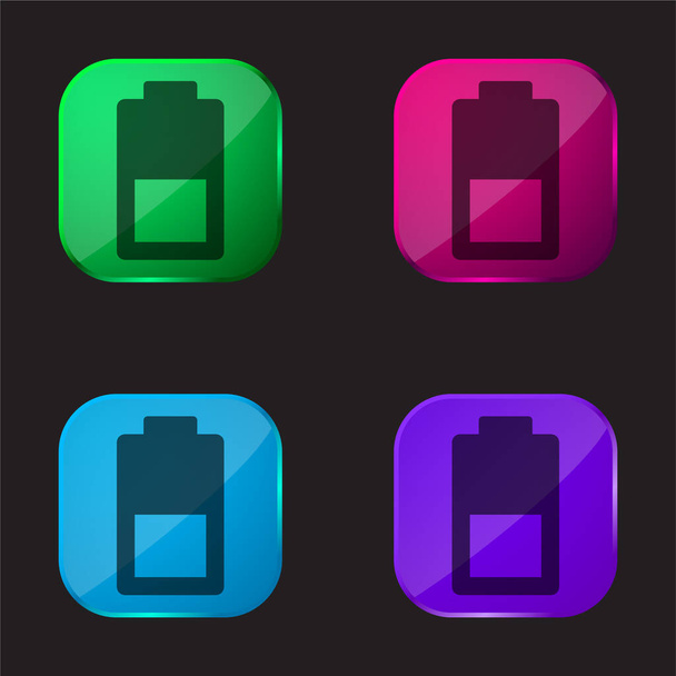 Batería icono de botón de cristal de cuatro colores - Vector, imagen