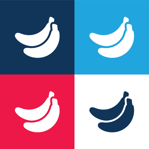 Bananes bleu et rouge quatre couleurs minimum jeu d'icônes - Vecteur, image