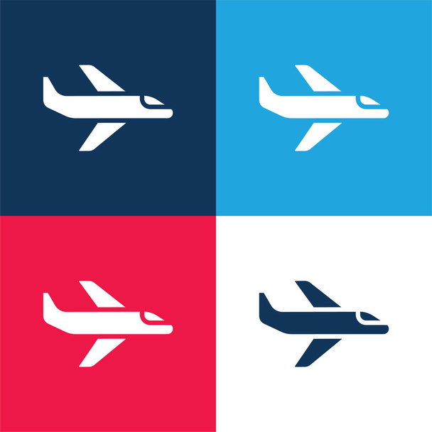 Uçak mavi ve kırmızı dört renk minimal simge kümesi - Vektör, Görsel