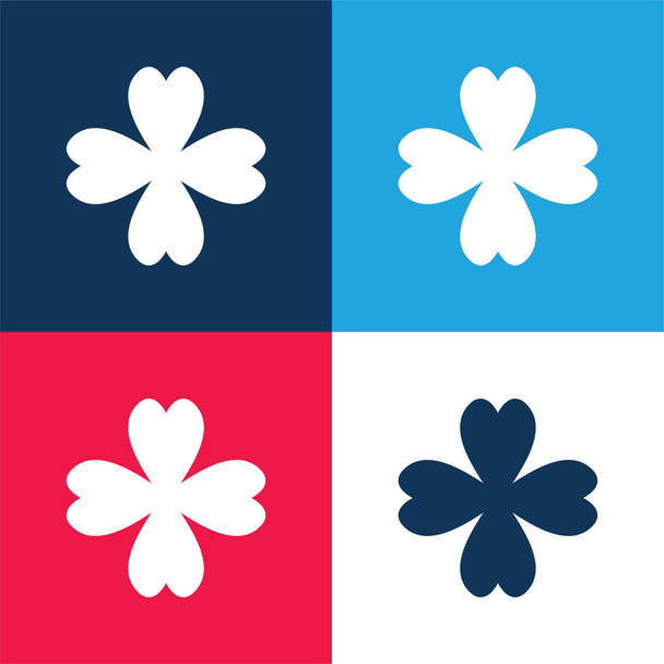 4 Folha trevo azul e vermelho quatro cores conjunto de ícones mínimos - Vetor, Imagem