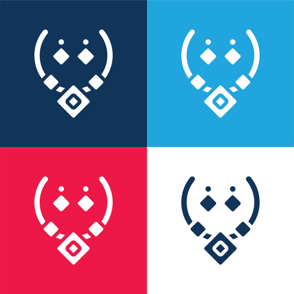 Colar asteca azul e vermelho conjunto de ícones mínimos de quatro cores - Vetor, Imagem