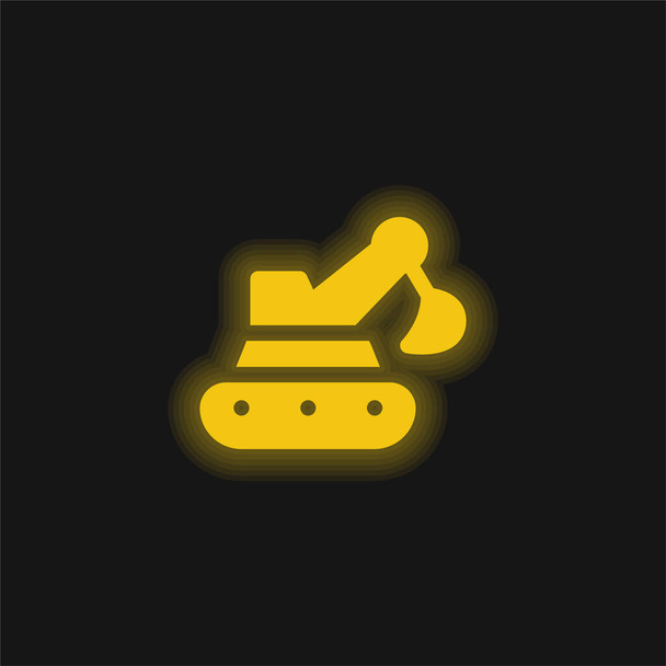 Backhoe yellow glowing neon icon - Vector, Image