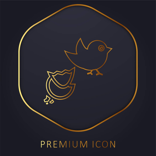 Negro pájaro y huevo roto línea de oro logotipo premium o icono - Vector, imagen