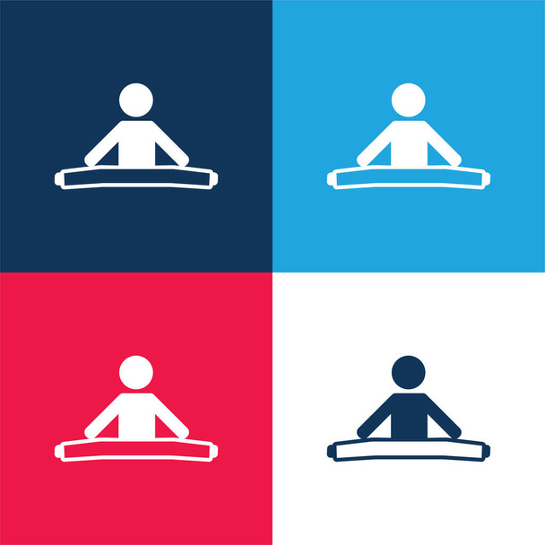 Boy Stretching Both Legs blue and red four color minimal icon set - Vector, Image