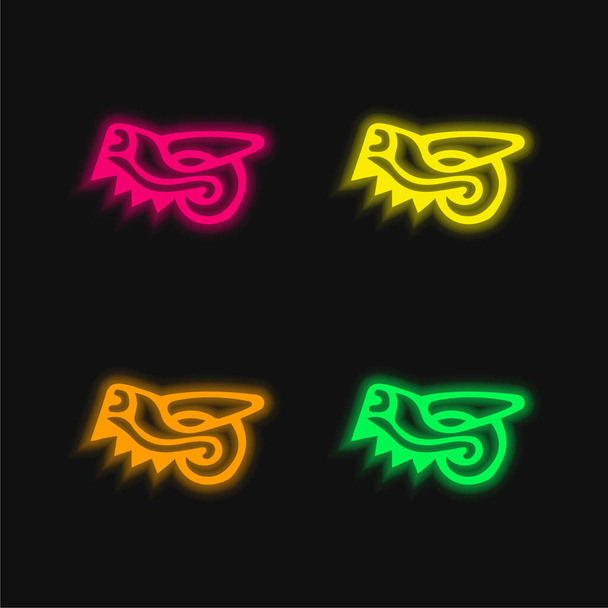 Meksika Antik Kültürlerinin Hayvan Başı Sembolü. Parlayan dört renkli neon vektör simgesi. - Vektör, Görsel