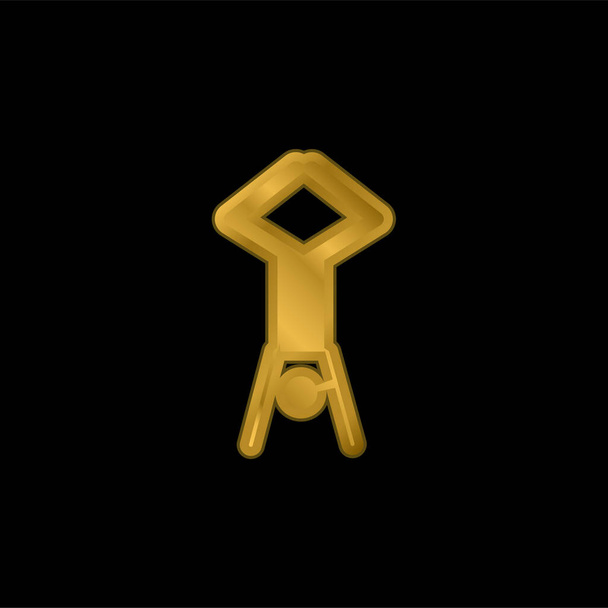 Акробат Позиція силует з головою вниз і ноги вгору позолочений металевий значок або логотип вектор
 - Вектор, зображення
