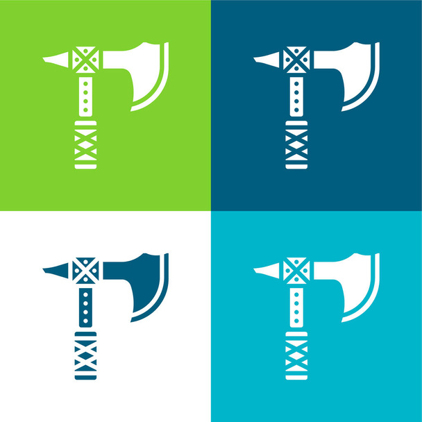 Conjunto de ícones mínimos de quatro cores Axe Flat - Vetor, Imagem