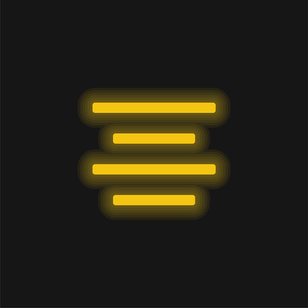 Alinear centro amarillo brillante icono de neón - Vector, Imagen