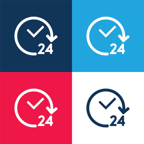 24 часов Открыть синий и красный четыре цвета минимальный набор значков - Вектор,изображение