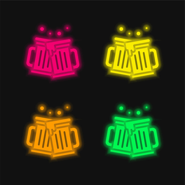 Bières quatre couleurs brillant icône vectorielle néon - Vecteur, image