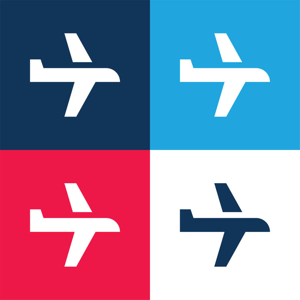 Lentokone sininen ja punainen nelivärinen minimaalinen kuvakesarja - Vektori, kuva
