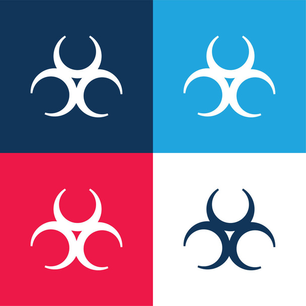 Biohazard Σύμβολο μπλε και κόκκινο τεσσάρων χρωμάτων ελάχιστο σύνολο εικονιδίων - Διάνυσμα, εικόνα