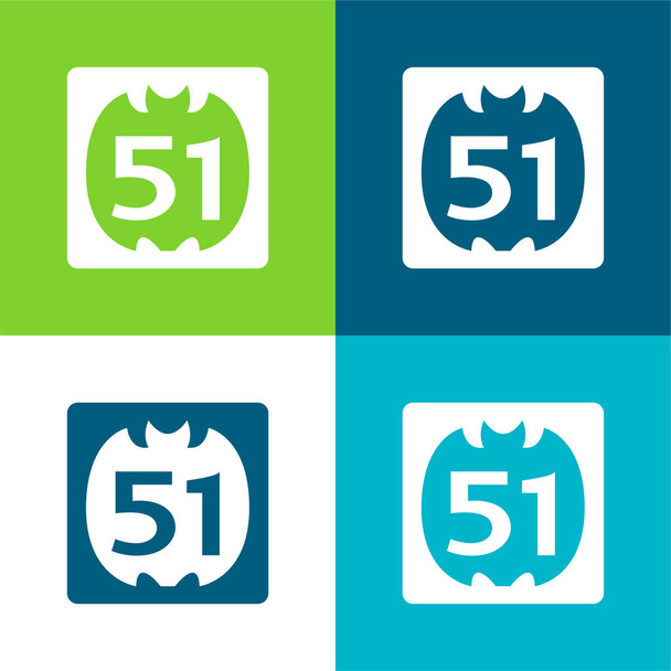 51 Sur le logo social Ensemble d'icônes minime plat quatre couleurs - Vecteur, image