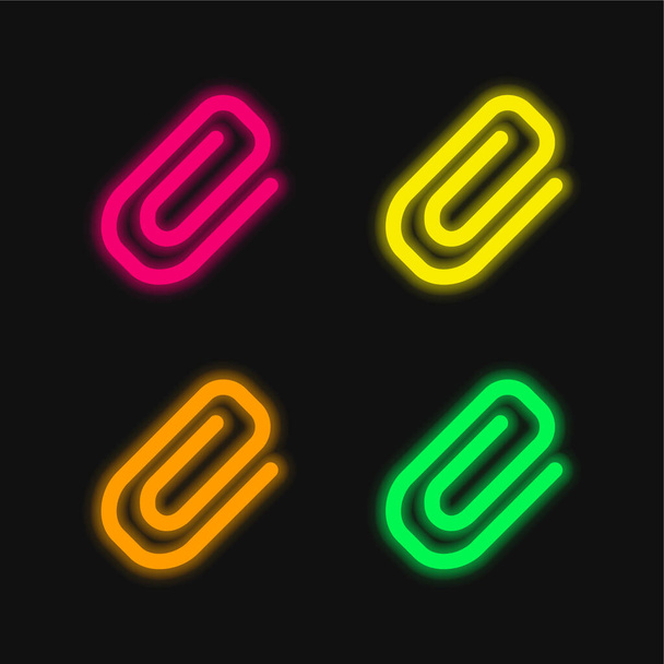 Attachment Diagonal Symbool van een paperclip vier kleuren gloeiende neon vector icoon - Vector, afbeelding