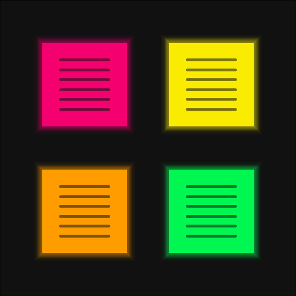Alineación de cuatro colores brillante icono de vectores de neón - Vector, Imagen
