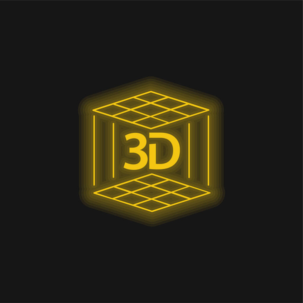 3D Εκτυπωτής κίτρινο λαμπερό νέον εικονίδιο - Διάνυσμα, εικόνα