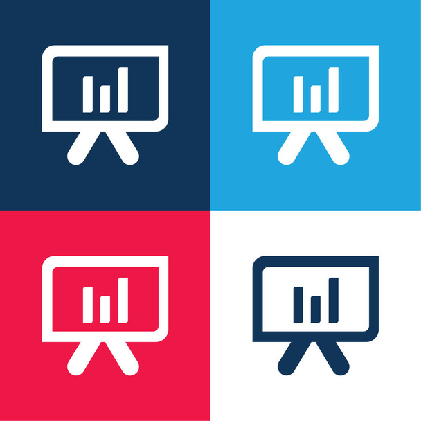 Pizarra con gráfico de barras azul y rojo conjunto de iconos mínimo de cuatro colores - Vector, Imagen