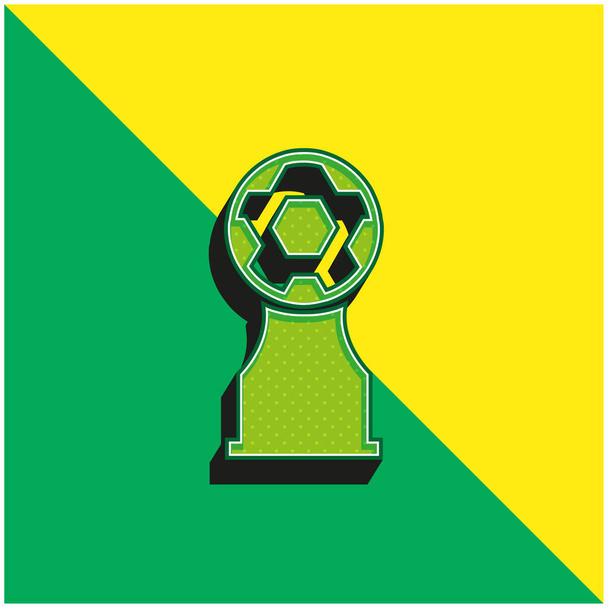 Trofeo de premio con balón de fútbol verde y amarillo moderno vector 3d icono logo - Vector, Imagen