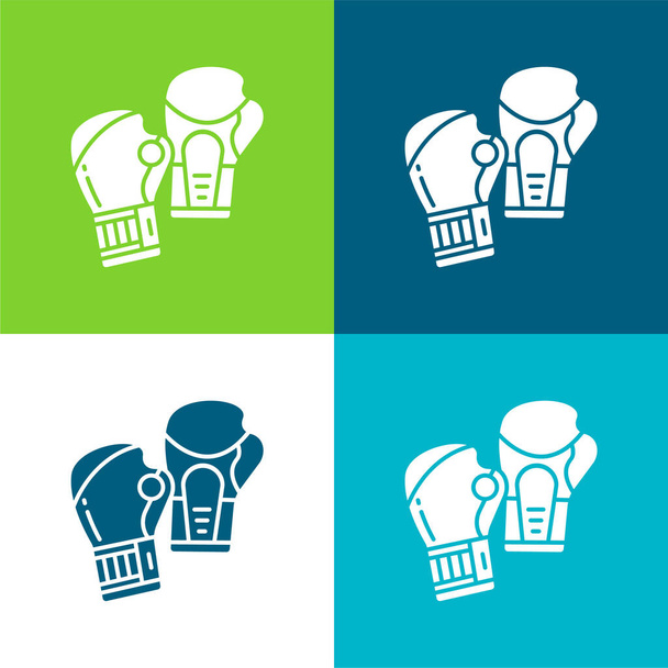 Boxing Gloves Flat four color minimal icon set - Vector, Image