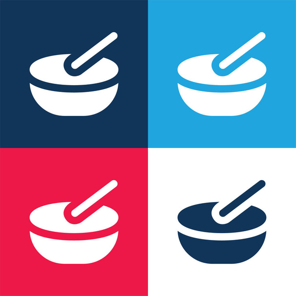 Tigela azul e vermelho quatro cores conjunto de ícones mínimos - Vetor, Imagem