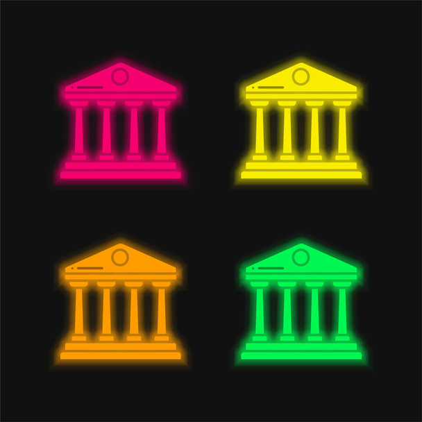 Bank four color glowing neon vector icon - Vector, Image