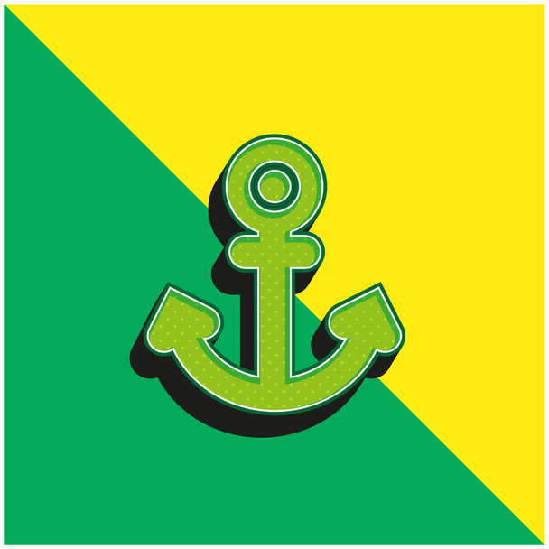 Anker-Tattoo Grünes und gelbes modernes 3D-Vektor-Symbol-Logo - Vektor, Bild
