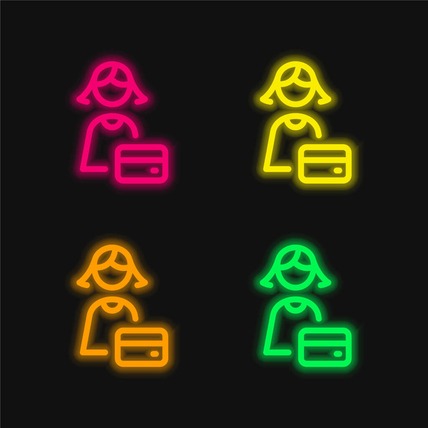 Bank Worker vier kleuren gloeiende neon vector pictogram - Vector, afbeelding