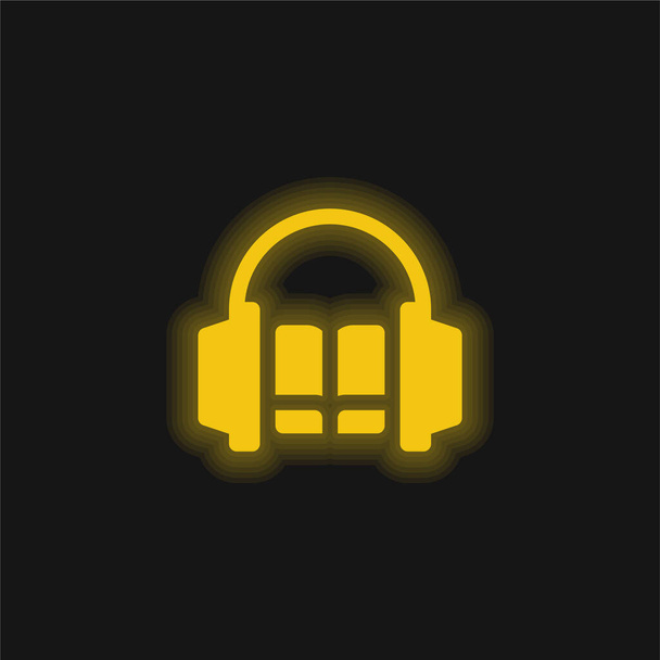 Audioboek geel gloeiend neon pictogram - Vector, afbeelding