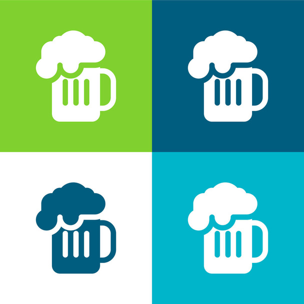 Cerveza plana de cuatro colores icono mínimo conjunto - Vector, Imagen