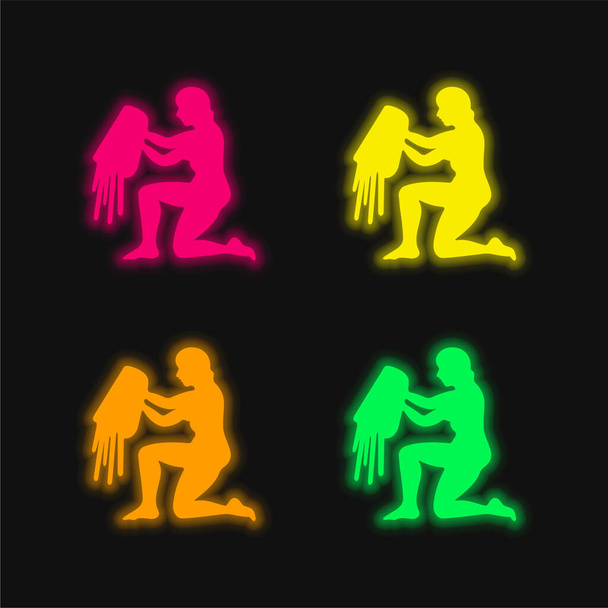 Aquarius Water Carrier Sign Silhouette four color glowing neon vector icon - Vector, Image