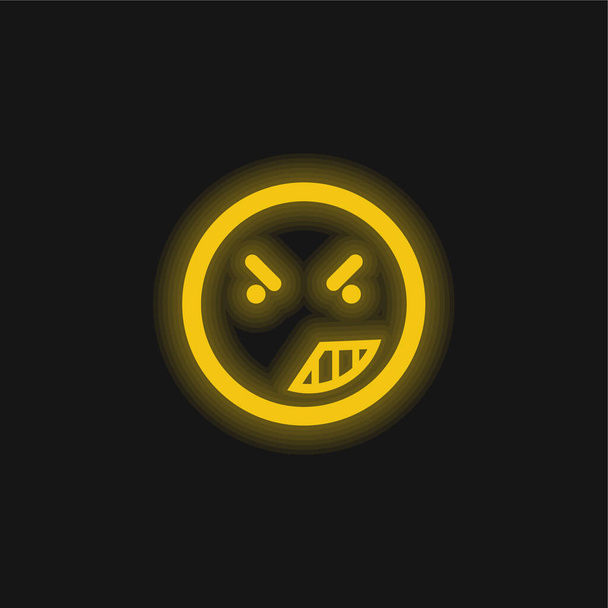 Θυμός στο πρόσωπο Emoticon της στρογγυλεμένης πλατείας Περίγραμμα κίτρινο λαμπερό νέον εικονίδιο - Διάνυσμα, εικόνα