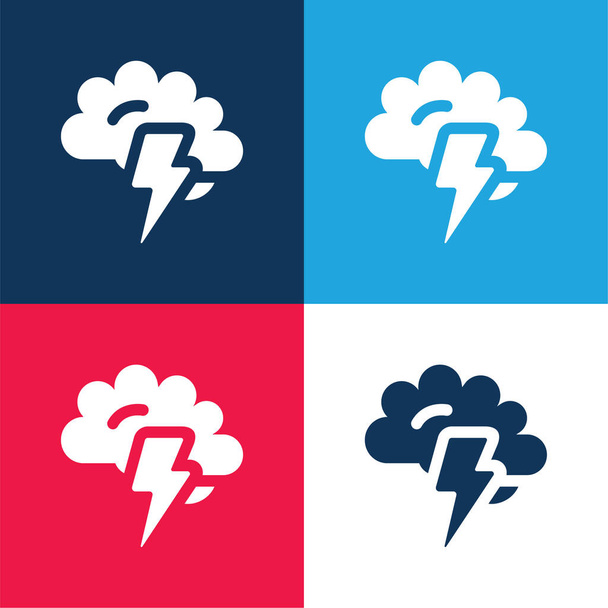 Set di icone minimali a quattro colori blu e rosso Brainstorming - Vettoriali, immagini