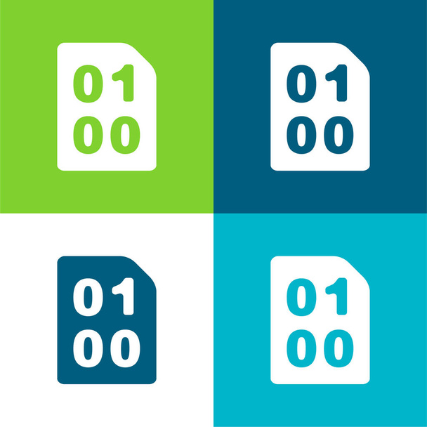Codice binario con zero e un piatto di quattro colori set icona minima - Vettoriali, immagini