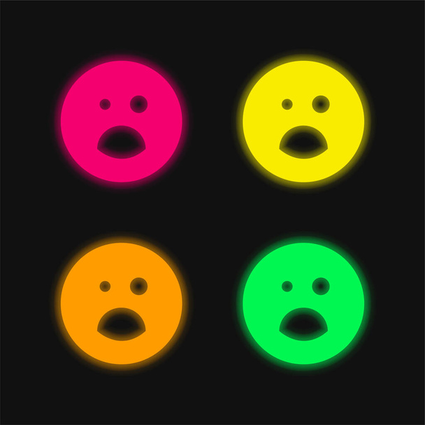 Black Eye And Opened Mouth Emoticon Square Face четырехцветный светящийся неоновый вектор - Вектор,изображение