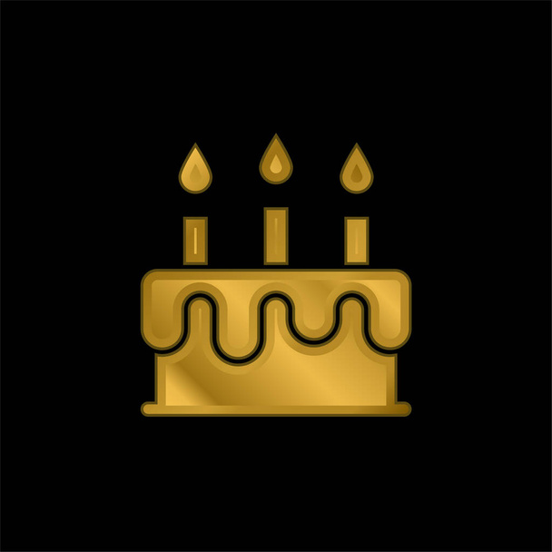 Doğum günü keki altın kaplama metalik simge veya logo vektörü - Vektör, Görsel