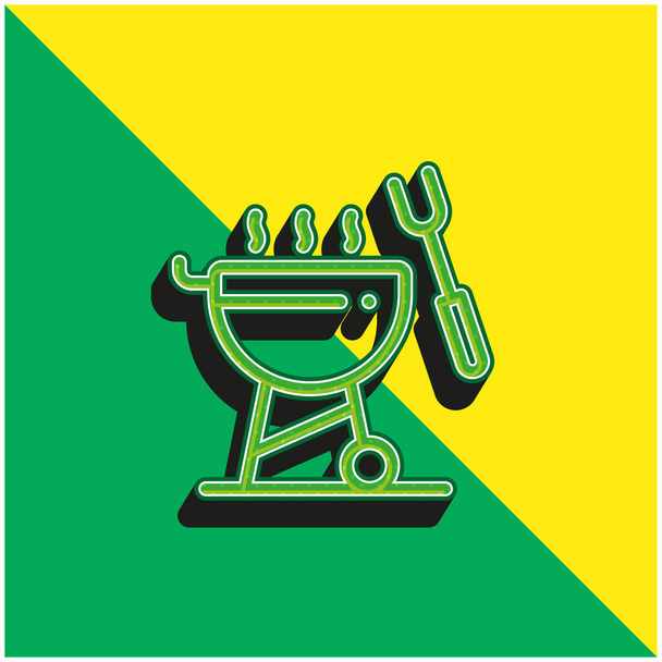 Bbq Verde e amarelo moderno logotipo vetor 3d ícone - Vetor, Imagem
