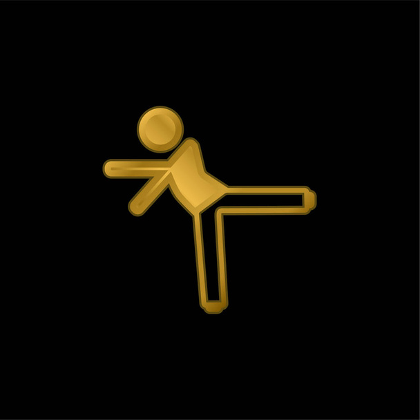Junge tritt mit linkem Bein vergoldet metallisches Symbol oder Logo-Vektor - Vektor, Bild