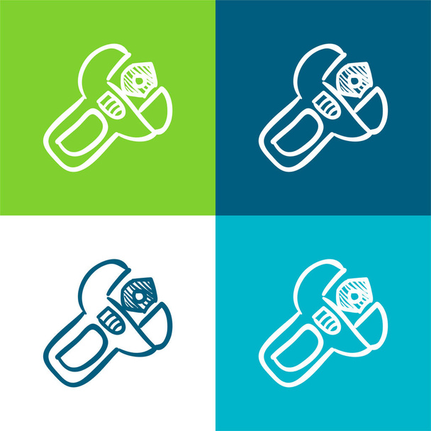 Regulowany klucz Ręcznie rysowane narzędzie płaskie cztery kolory minimalny zestaw ikon - Wektor, obraz