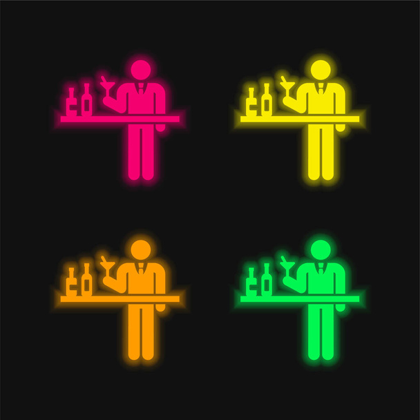Barman τεσσάρων χρωμάτων λαμπερό εικονίδιο διάνυσμα νέον - Διάνυσμα, εικόνα