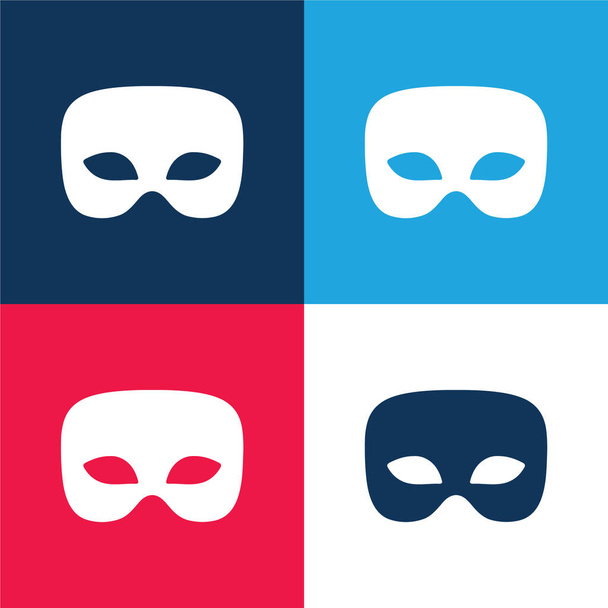 ブラック男性カーニバルマスク青と赤の4色の最小アイコンセット - ベクター画像