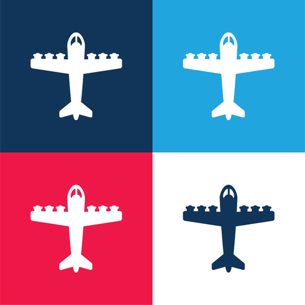Bombardier blau und rot vier Farben minimales Symbol-Set - Vektor, Bild