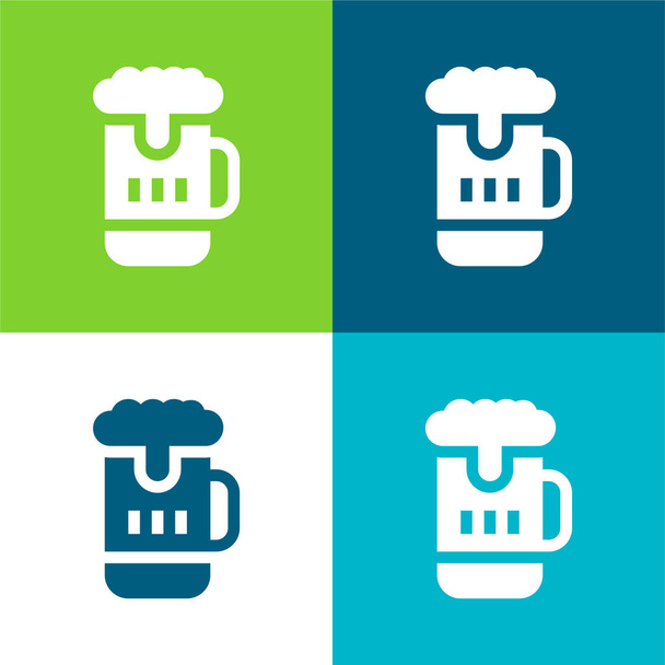 Pivní hrnek Flat čtyři barvy minimální ikona nastavena - Vektor, obrázek
