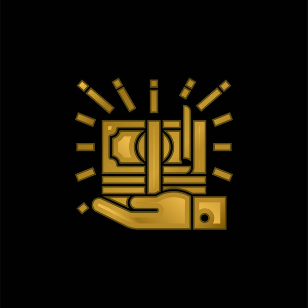 Billete chapado en oro icono metálico o logotipo vector - Vector, Imagen