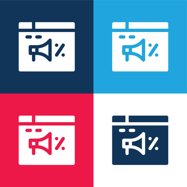 Werbung blau und rot vier Farben minimalen Symbolsatz - Vektor, Bild